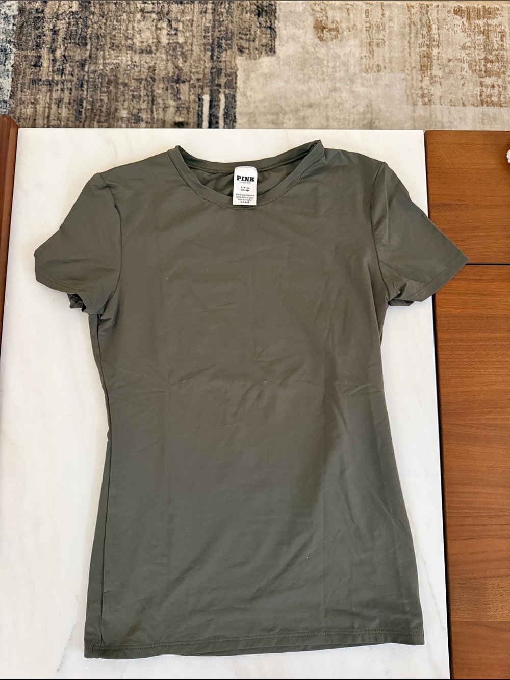PINK Victoria's Secret Olive Green Short Sleeve Crew Tee